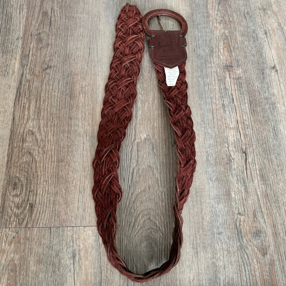 Abercrombie & Fitch Brown Braided Leather Belt XS/S Wide Woven Boho Round Buckle - Picture 4 of 13